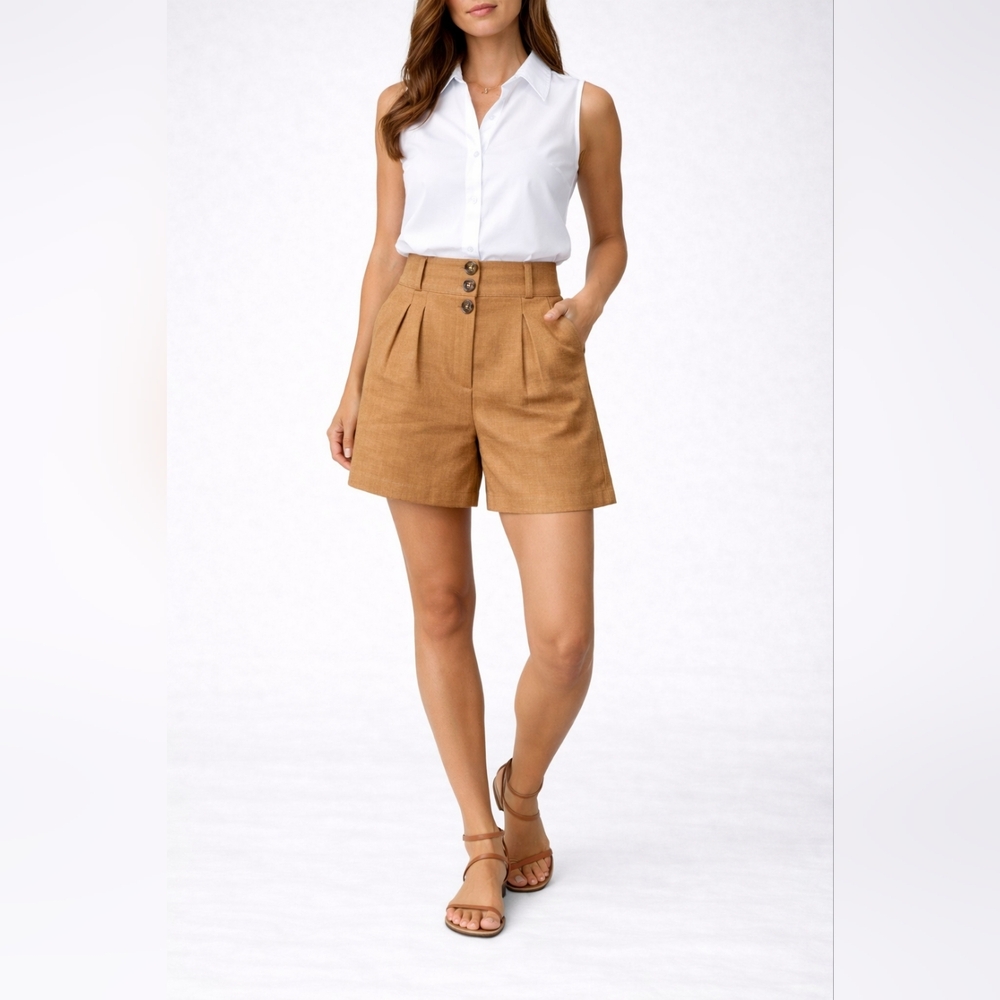 Veronica Beard High Waist Linen Shorts Camel Tan Size 8